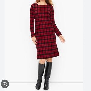 Talbots Red and Black Plaid Dress with Zipper Accents Size Large Petite